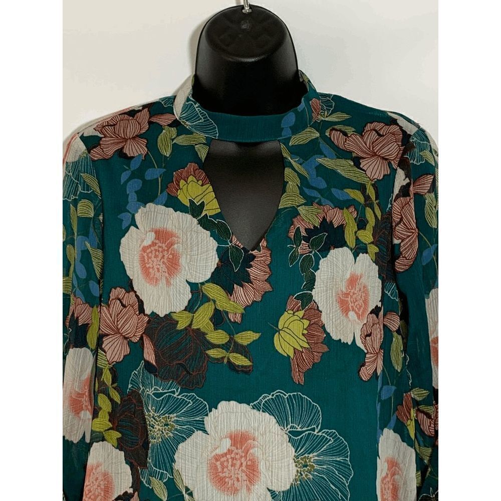 As U Wish Womens Midi Dress Floral Long Sleeve Choker Neckline Multicolor Small - Picture 4 of 10